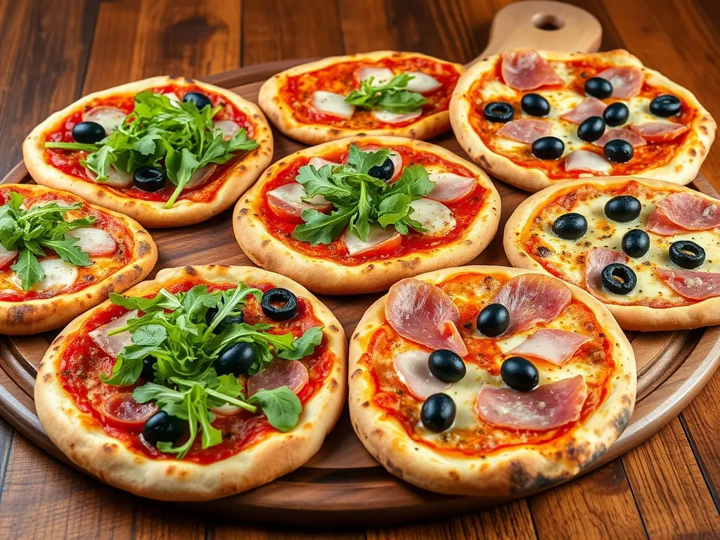A vibrant image of a gourmet pizza with a variety of toppings such as artichoke hearts, prosciutto, olives, and a sprinkle of parmesan cheese, highlighting its rich and complex flavors.